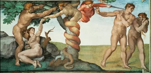 Queda - A Tentação e Expulsão do Éden por Michelangelo
